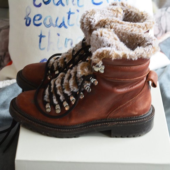 Zara Leather Faux Fur Hiking Boots - Picture 3 of 11